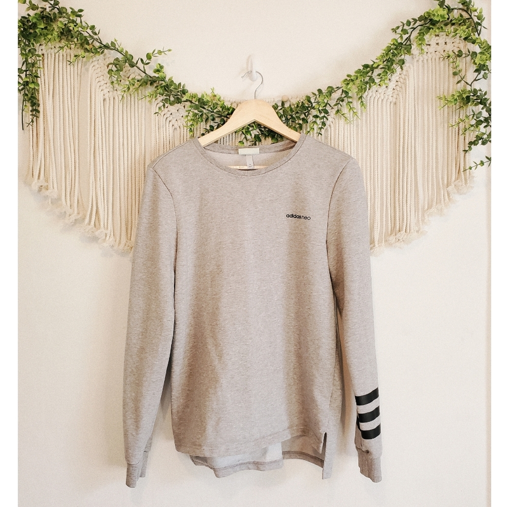 Adidas NEO Gray Crewneck Striped Graphic Sweater M Soft Athletic